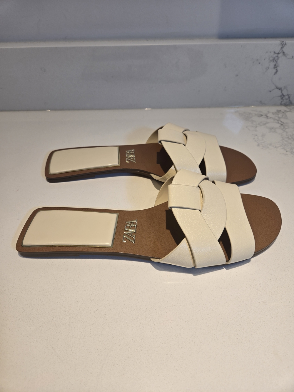 Zara Ivory Slide Sandals